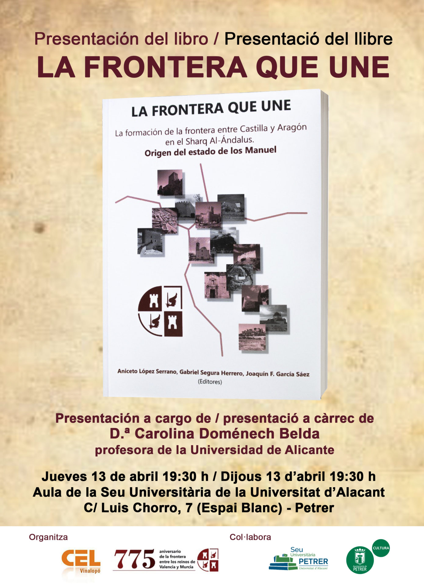 2023-04-13 - Presentación literaria - La frontera que une - Aniceto López, Gabriel Segura y Joaquín F. García
