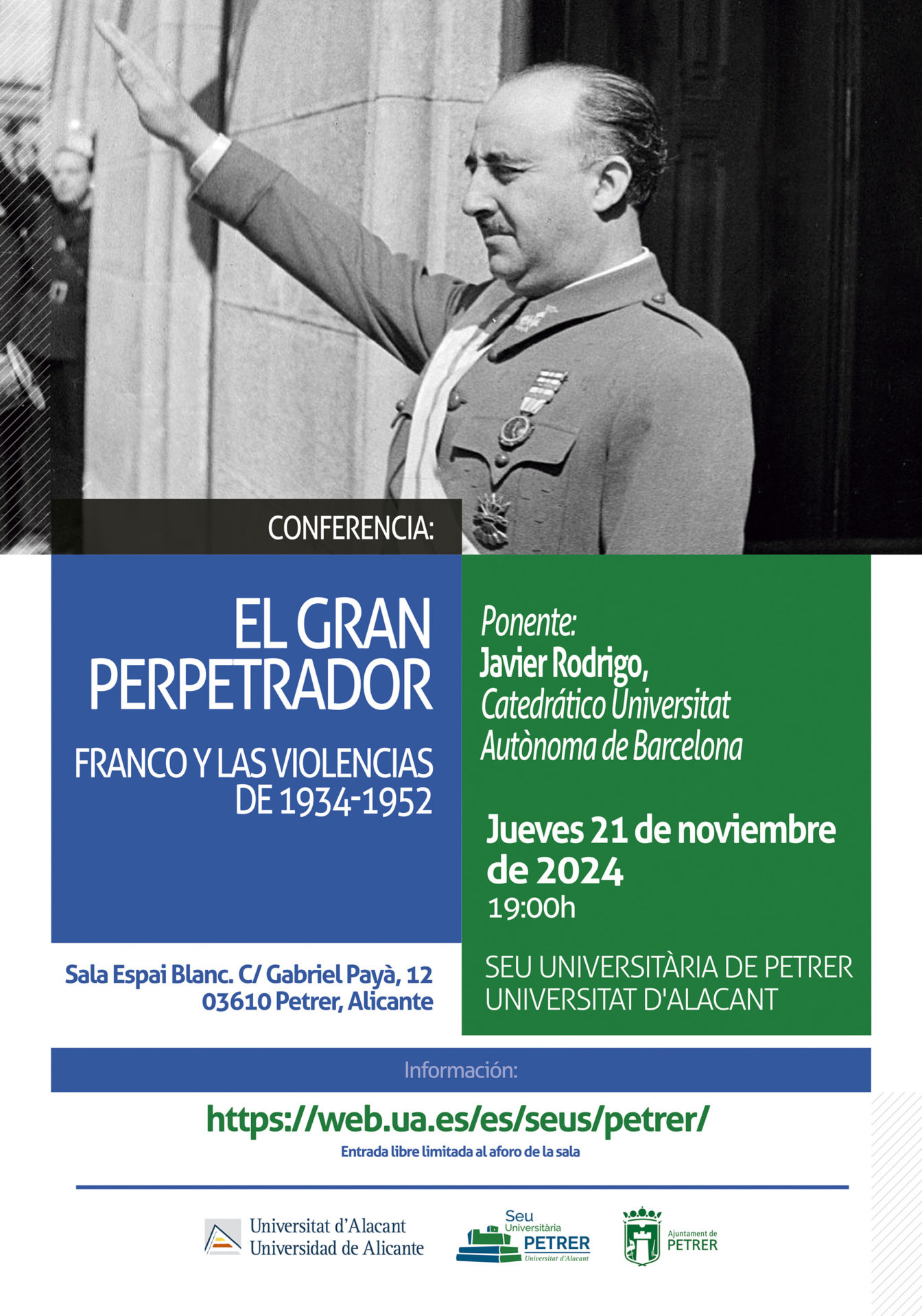 2024-11-21 - CANCELADA - Conferencia - El Gran Perpetrador. La responsabilidad de Franco en las violencias de 1936-1952