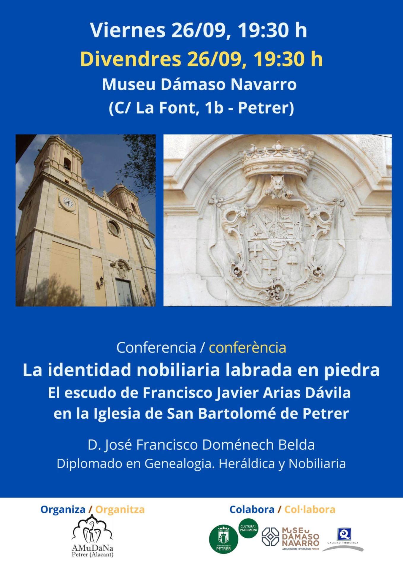 2025-09-26 - Conferencia - La identidad nobiliaria labrada en piedra - El escudo de Francisco Javier Arias Dávila en la Iglesia de San Bartolomé de Petrer