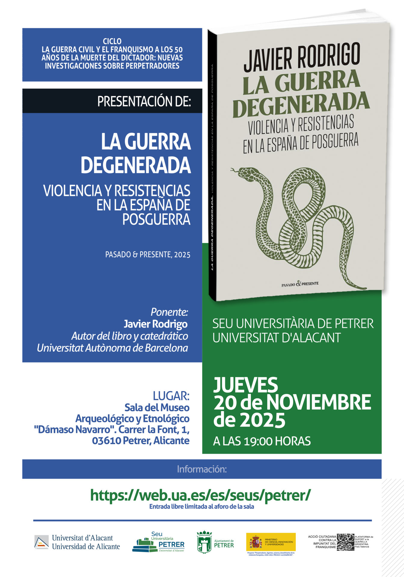 2025-11-20 - Conferencia - Presentación de "La guerra degenerada. Violencia y resistencias en la España de posguerra". Pasado & Presente, 2025