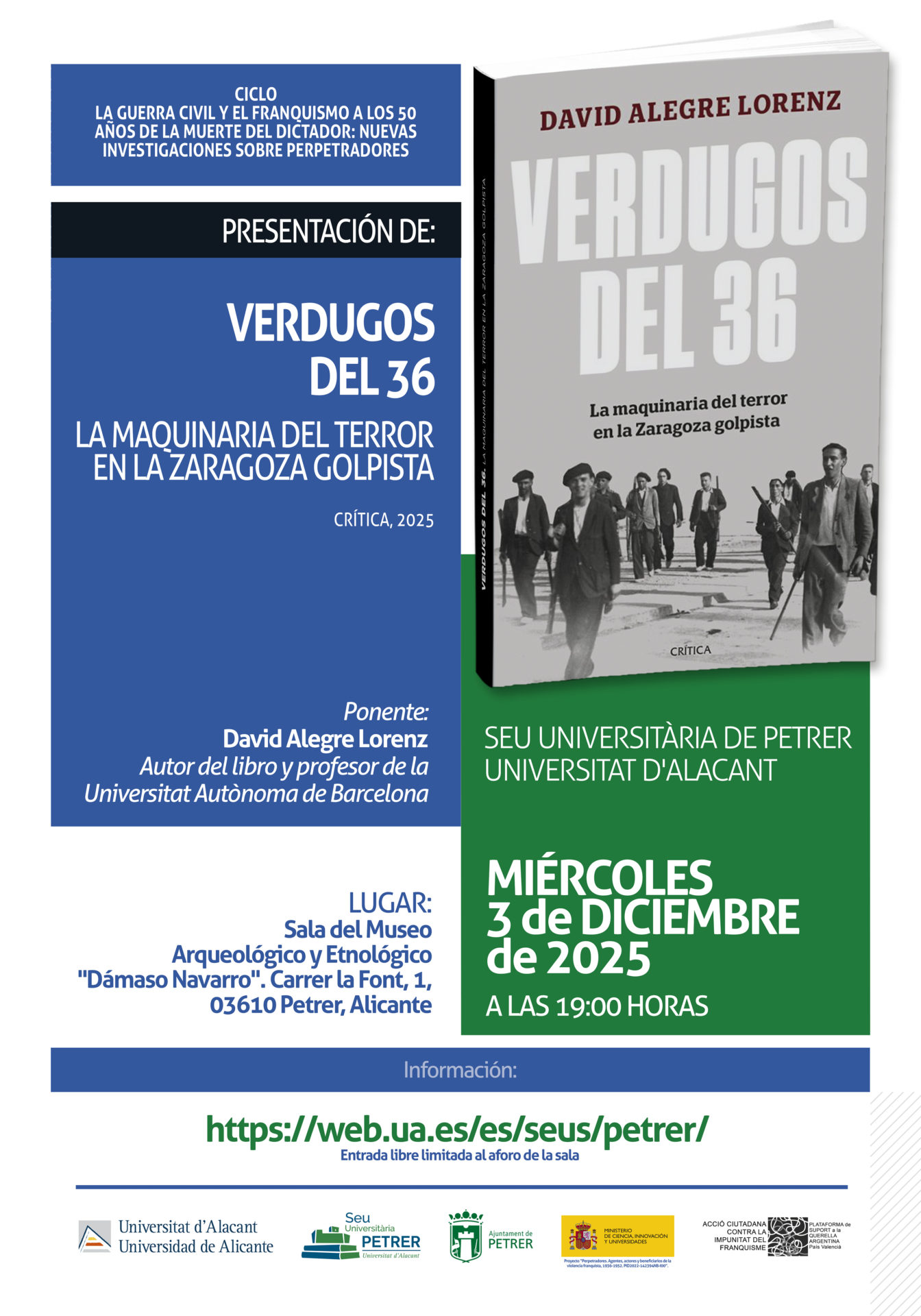 2025-12-03 - Presentación del libro - Verdugos del 36. La maquinaria del terror en la Zaragoza golpista